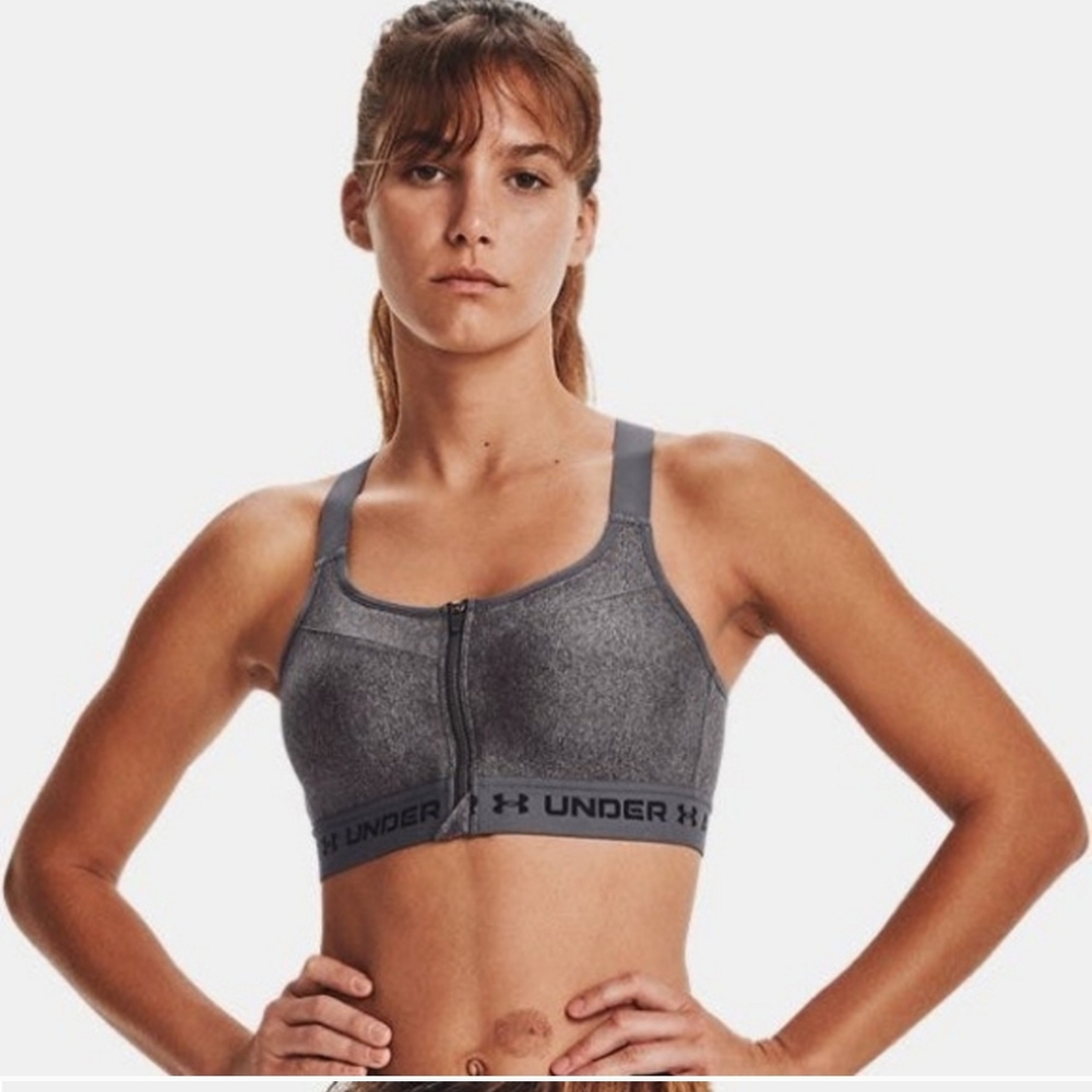 Under Armour Grey High Crossback Compression Zip Heather Sports Bra 34D